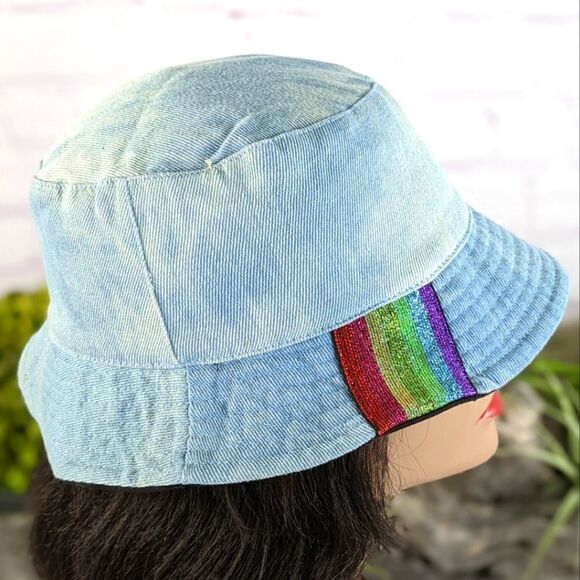 Rainbow Reversable Denim/Black Bucket Hat - Picture 2 of 11